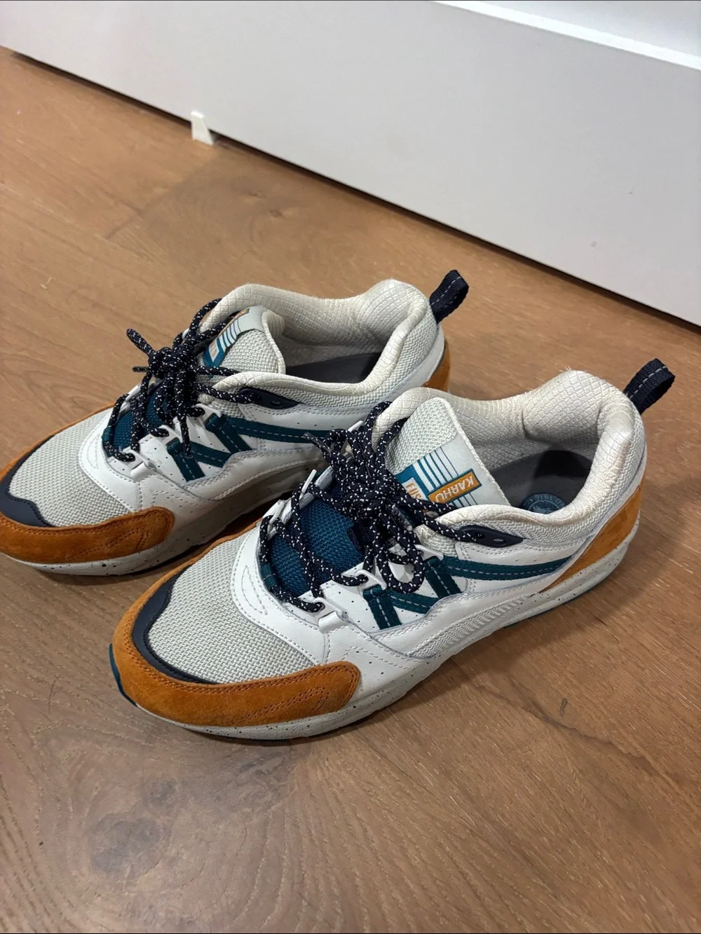 Men's White Sneakers with Tan and Teal Accents